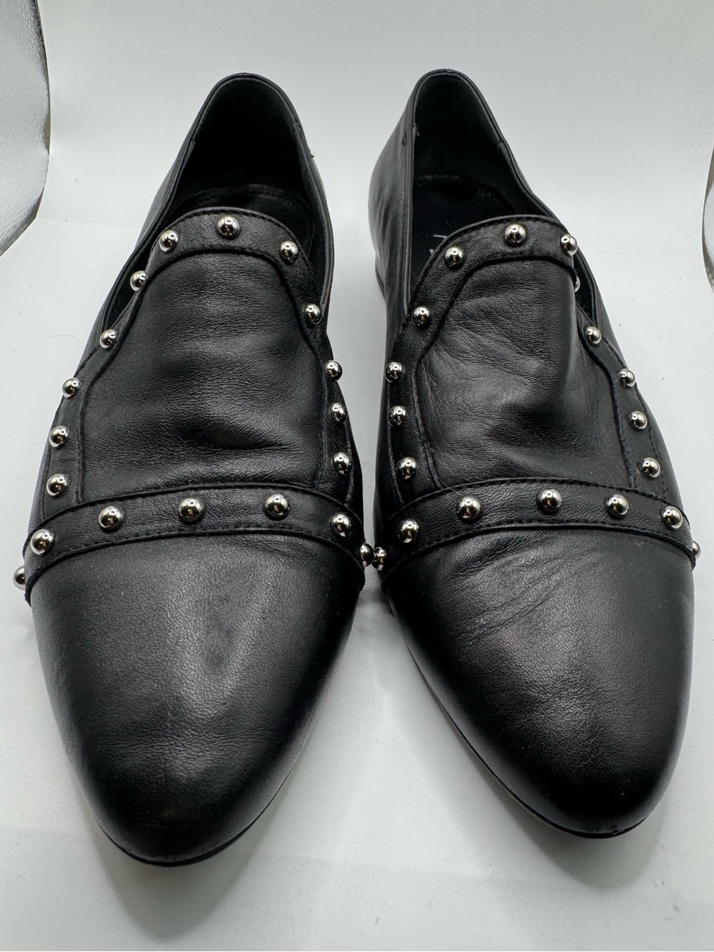 Agl Black Leather Studded Slip-On Loafers